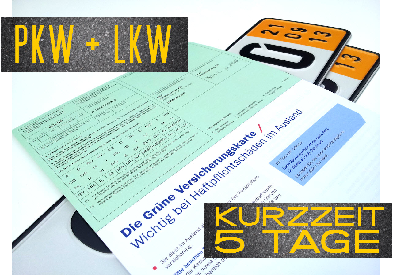 Kurzzeitversicherung 5-Tage PKW für Deutschland Versicherungsdoppelkarte eVB 